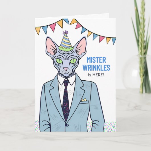 Carte Anniversaire Vieillir Sphynx Cat Mister Wrinkles (Devant)