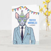 Carte Anniversaire Vieillir Sphynx Cat Mister Wrinkles (Fleur jaune)