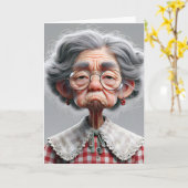 Carte Anniversaire Vielle Dame Avec Une Expression Grump (Fleur jaune)