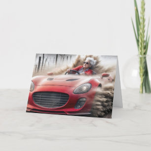 Carte Anniversaire Vielle dame conduisant une voiture de