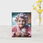 Carte Anniversaire Vielle Dame En Curlers Roses (Fleur jaune)