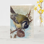 Carte Anniversaire vintage d'oiseaux et de Pinecone (Fleur jaune)