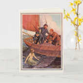 Carte Anniversaire Vintage marins Mermaid Catch (Fleur jaune)