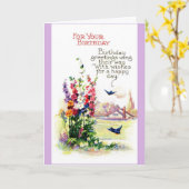 Carte Anniversaire vintage - Oiseaux Apportent des salut (Fleur jaune)