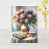 Carte Anniversaire Vintage Pincushion Protea Bouquet (Fleur jaune)