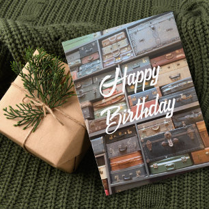 Carte Anniversaire Vintage valise Voyage Retro Cool Phot