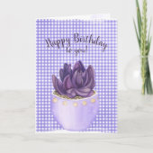 Carte Anniversaire Violet Pot Succulent sur En vichy (Devant)