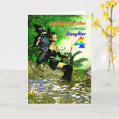 Carte Anniversaire voeux fille âge 4 d'une fée (Fleur jaune)