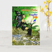 Carte Anniversaire voeux fille âge 7 d'une fée (Fleur jaune)