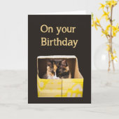 Carte Anniversaire Voeux heureux comme Chat dans Box Fun (Fleur jaune)