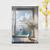 Carte Anniversaire Voilier Vue Dans La Fenêtre (Fleur jaune)