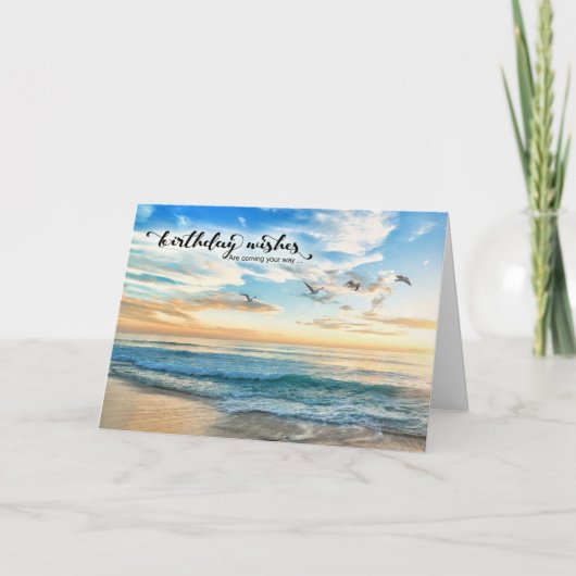 Carte Anniversaire Vous Manquez la Plage au Coucher du (Devant)
