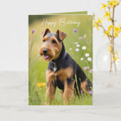 Carte Anniversaire Welsh Terrier (Fleur jaune)