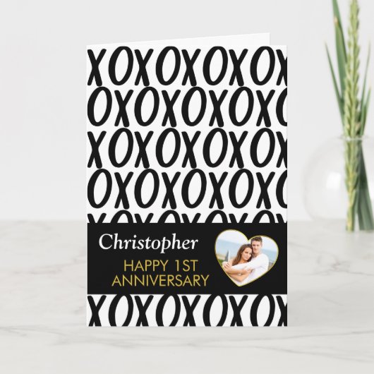 Carte Anniversaire XOXO Hugs Baisers noir blanc photo (Devant)