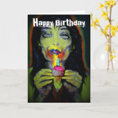 Carte Anniversaire 'Zombie Girl' (Fleur jaune)