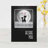 Carte Anniversary Cats On Fence With Moon (Fleur jaune)
