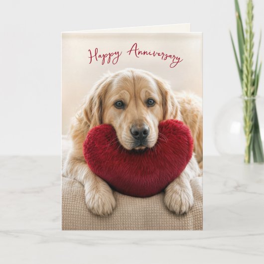 Carte Anniversary Golden Retriever with Heart Pillow (Devant)