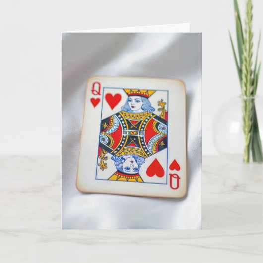 Carte Anniversary Queen of Hearts On White Satin Fabric (Devant)