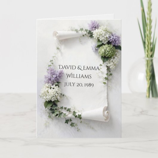 Carte Anniversary Scroll with Lilacs and Hydrangeas  (Devant)