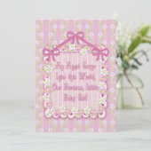 Carte Annonce de bébé fille rose et frilly (Debout devant)