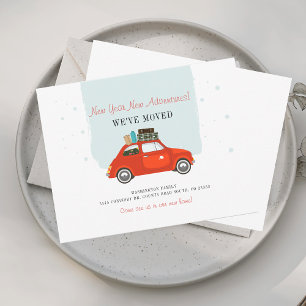 Carte Annonce de déménagement de Noël de voiture rouge d