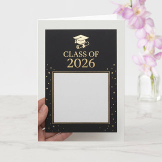 Carte Annonce de photo de remise de diplôme noire et or 