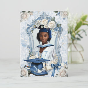 Carte Annonce de remise de diplôme avec photo florale bl