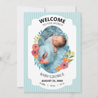 Carte annonces de naissance personnalisées fleurs bleues