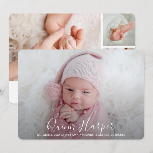 Carte Annonces Élégantes De Naissance Muli-Photo De Nouv (Devant / Derrière)