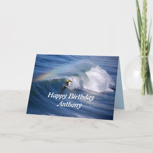 Carte Anthony Happy Surfer D'Anniversaire Avec Rainbow (Devant)