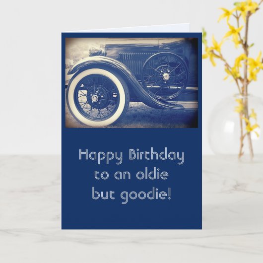 Carte Antique Classic Car Blue Joyeux Anniversaire (Fleur jaune)