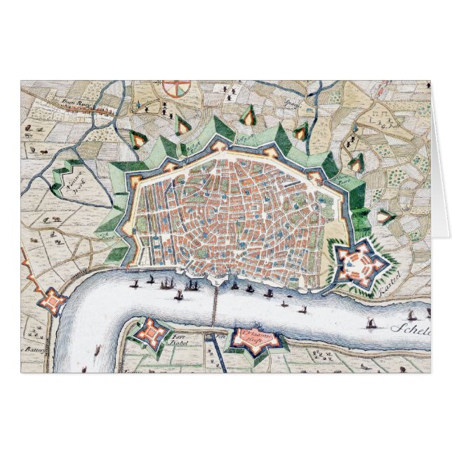 Carte antique de ville de forteresse d'Anvers, (Devant horizontal)
