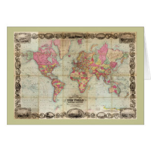 Carte antique du monde par John Colton, circa 1854