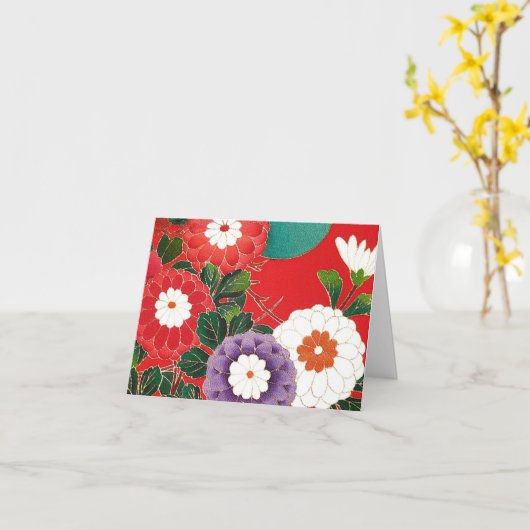 Carte Antique Japonais Brocade Deep Red (Fleur jaune)
