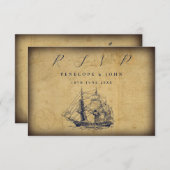 Carte antique Mariage d'illustration de navire nau (Devant / Derrière)