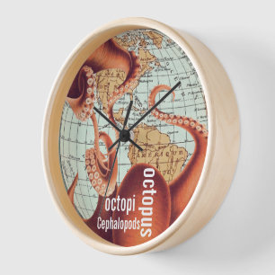 Carte antique Octopus Horloge murale