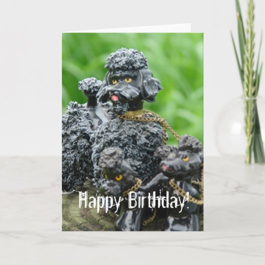 Carte Antique Poodles, Joyeux Anniversaire ! (Devant)