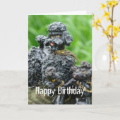 Carte Antique Poodles, Joyeux Anniversaire ! (Fleur jaune)
