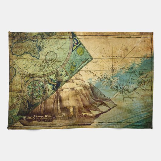 Carte antique - Serviette de cuisine (Horizontal)
