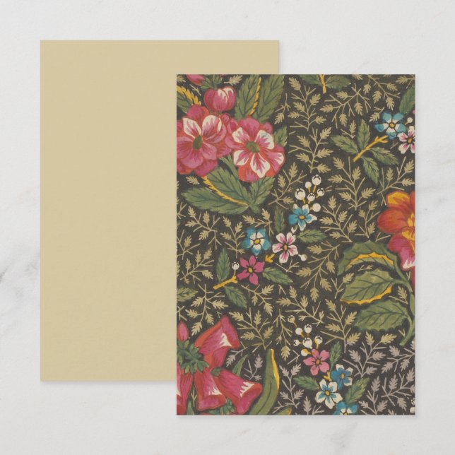 Carte Antique Toile de Jouy 1800 Branches florales (Devant / Derrière)