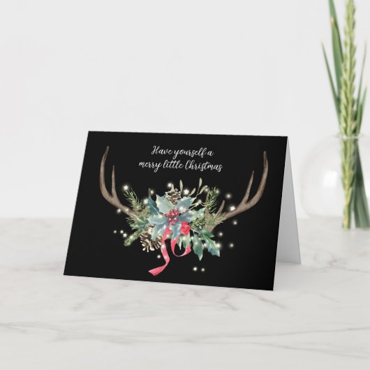 Carte Antlers de cerfs avec Bouquet de Noël (Devant)