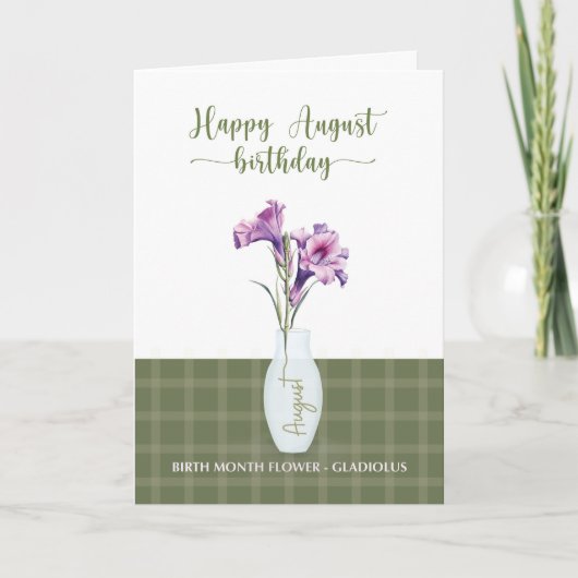 Carte Août Anniversaire Gladiolus Mois de naissance Fleu (Devant)