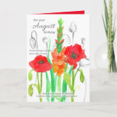 Carte Août Anniversaire Gladiolus Red Poppy Fleurs de na (Devant)