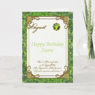 Carte août Péridot Birthstone Birthday Card