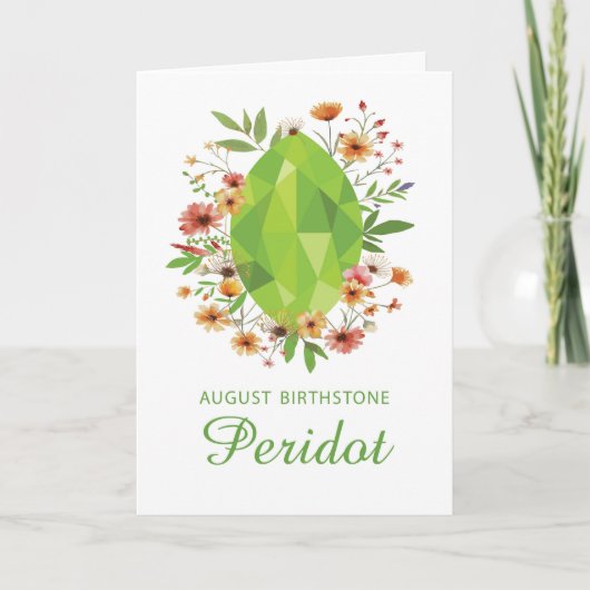 Carte Août Péridot Birthstone Birthstone Fleurs sauvages (Devant)