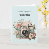 Carte Appareil photo avec fleurs Image rétro pastel Anni (Fleur jaune)