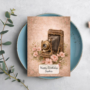 Carte Appareil photo vintage avec des roses