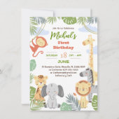 Carte Appartement 1er anniversaire avec des animaux mign (Devant)