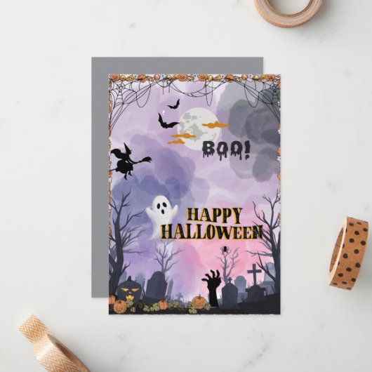Carte Appartement Halloween - Carte de voeux Éffra (Devant/Arrière en situation)