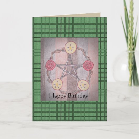 Carte Apple Slice Pentacle Birthday Green Plaid (Devant)